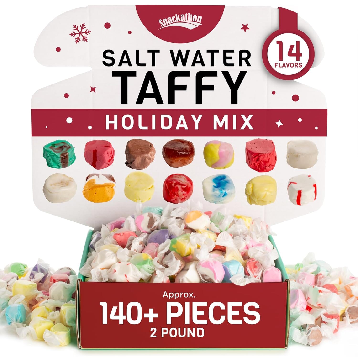 Snackathon Salt Water Taffy Assorted Mix – Holiday Edition, Individually Wrapped Pieces