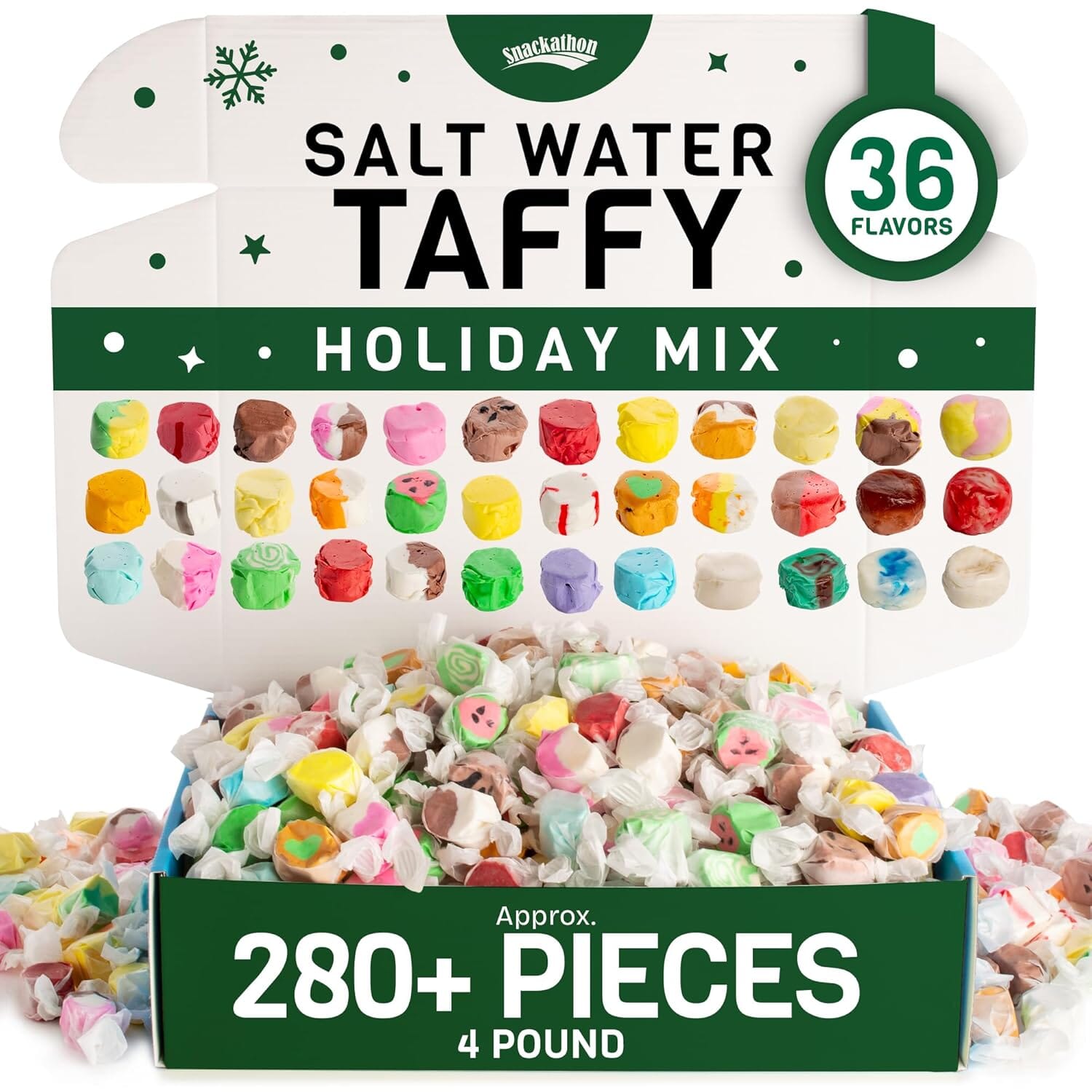 Snackathon Salt Water Taffy Assorted Mix – Holiday Edition, Individually Wrapped Pieces