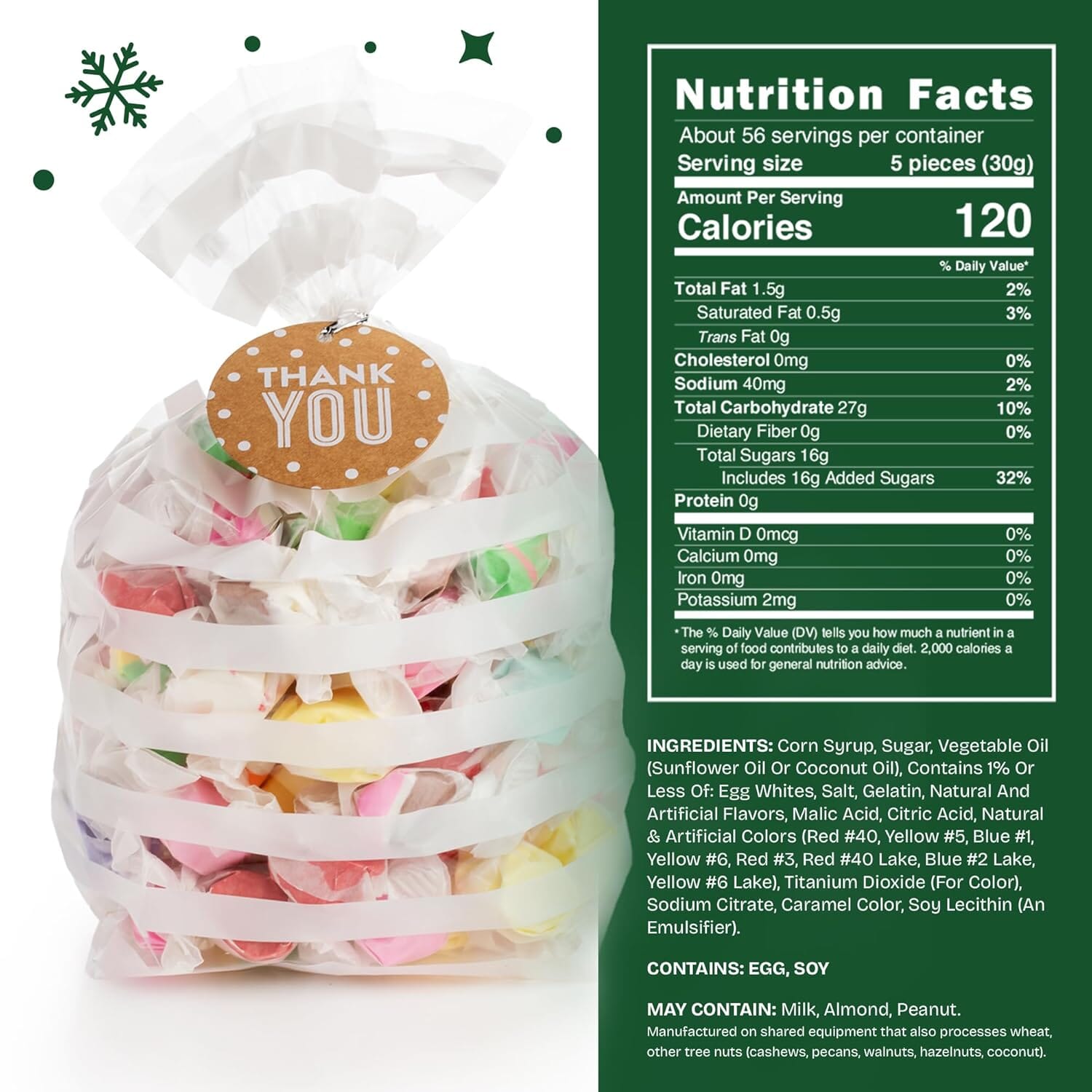 Snackathon Salt Water Taffy Assorted Mix – Holiday Edition, Individually Wrapped Pieces