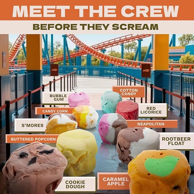 Snackathon Salt Water Taffy Assorted Mix – Roller Chewster Edition, 10-Flavor Carnival Variety, Individually Wrapped Soft & Chewy Gourmet Candy, Unique 15 oz Funfair-Themed Bag for Gifting