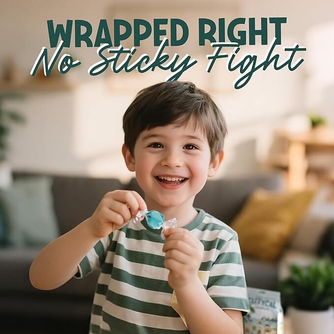 Snackathon Salt Water Taffy Assorted Mix – Taffycal Island Edition, 10-Flavor Tropical Variety, Individually Wrapped Soft & Chewy Gourmet Candy, Unique 7 oz Themed Bag for Gifting