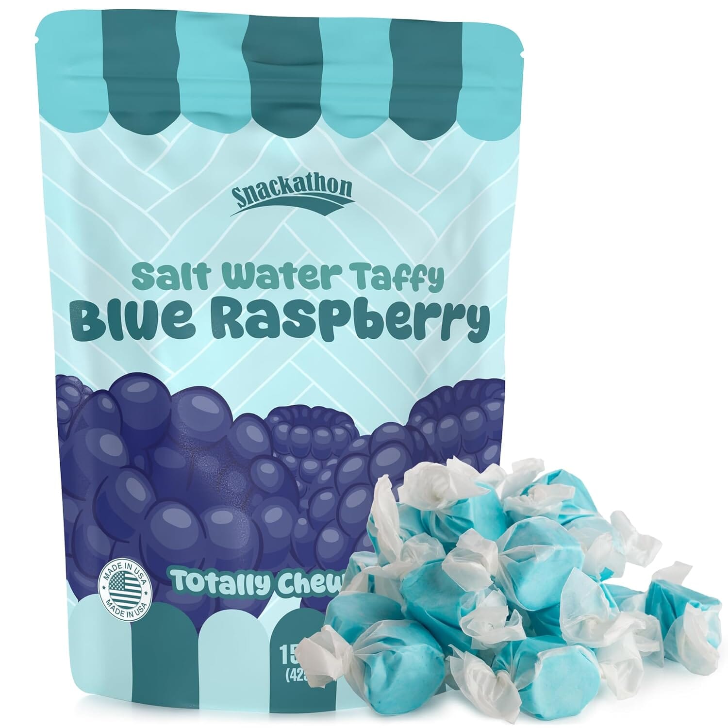 Snackathon Salt Water Taffy Single Flavor, Bulk Individually Wrapped Gourmet Candy, Soft & Chewy Sweet Treats, 15 oz Resealable Bag