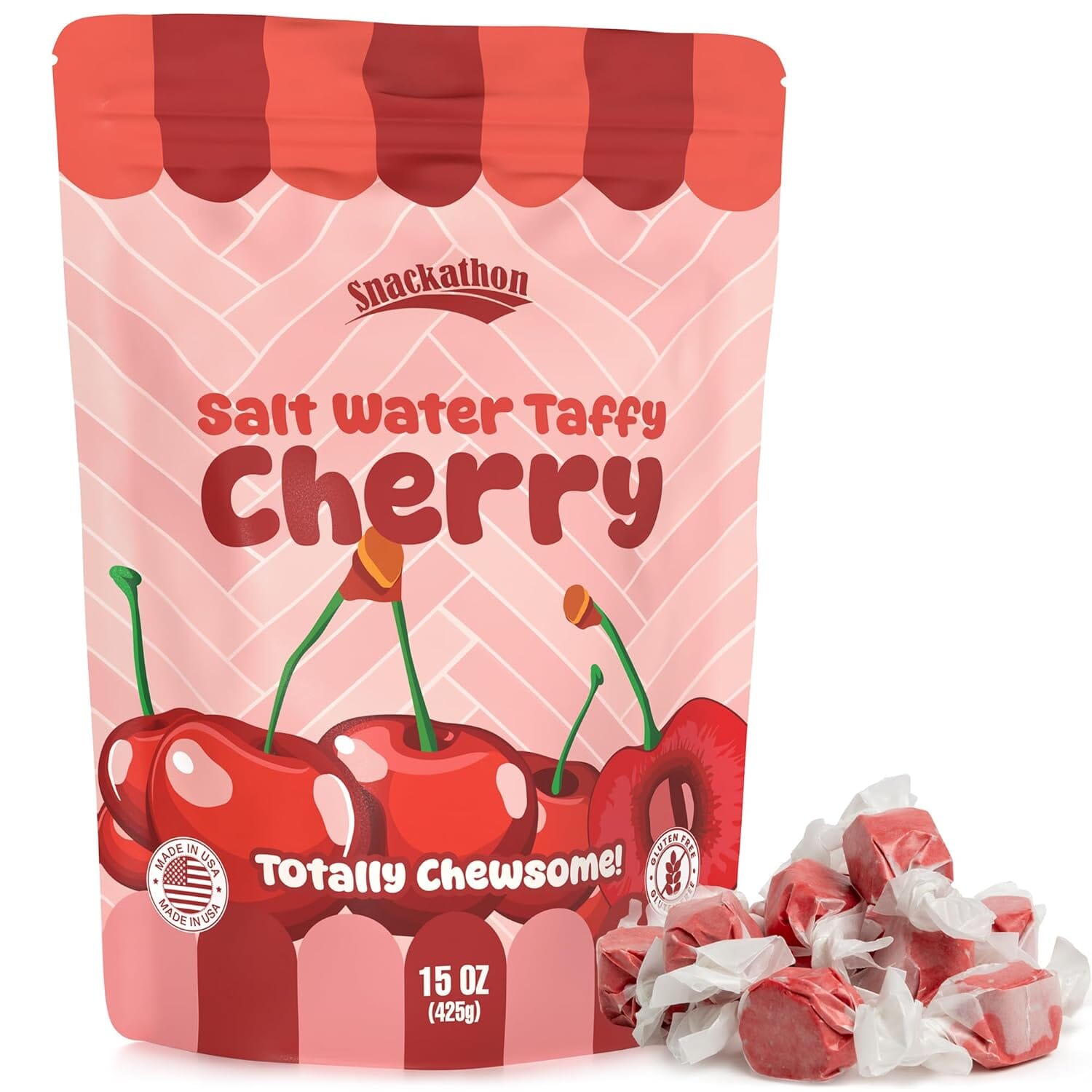 Snackathon Salt Water Taffy Single Flavor, Bulk Individually Wrapped Gourmet Candy, Soft & Chewy Sweet Treats, 15 oz Resealable Bag