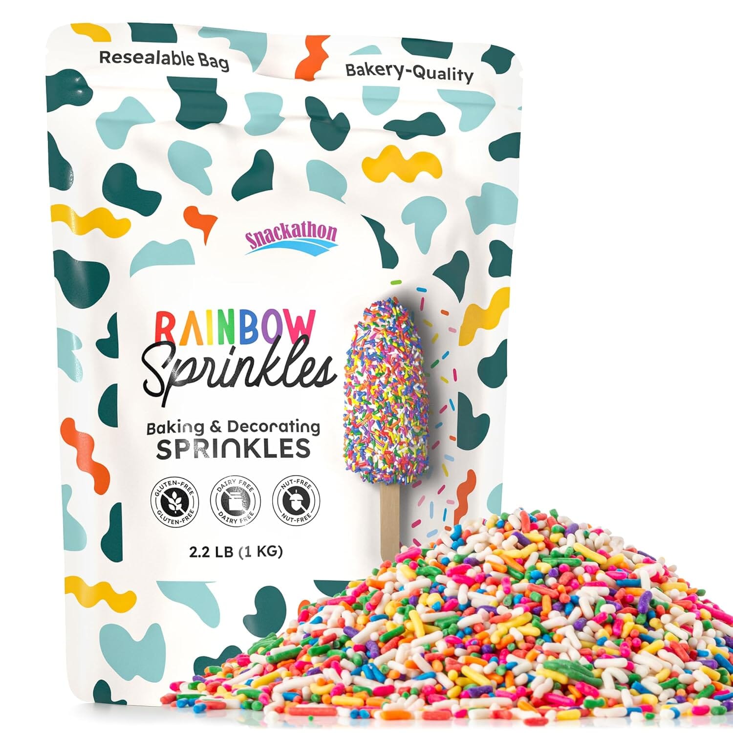 Snackathon Sprinkles for Baking & Decorating, Rainbow Sprinkles, 2.2 LB Bulk Rainbow Jimmies in Resealable Pouch