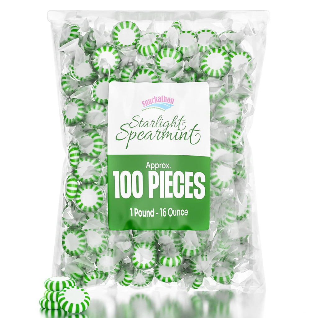 Snackathon Starlight Spearmint Candy – Individually Wrapped Mints (1 Pound Bag)