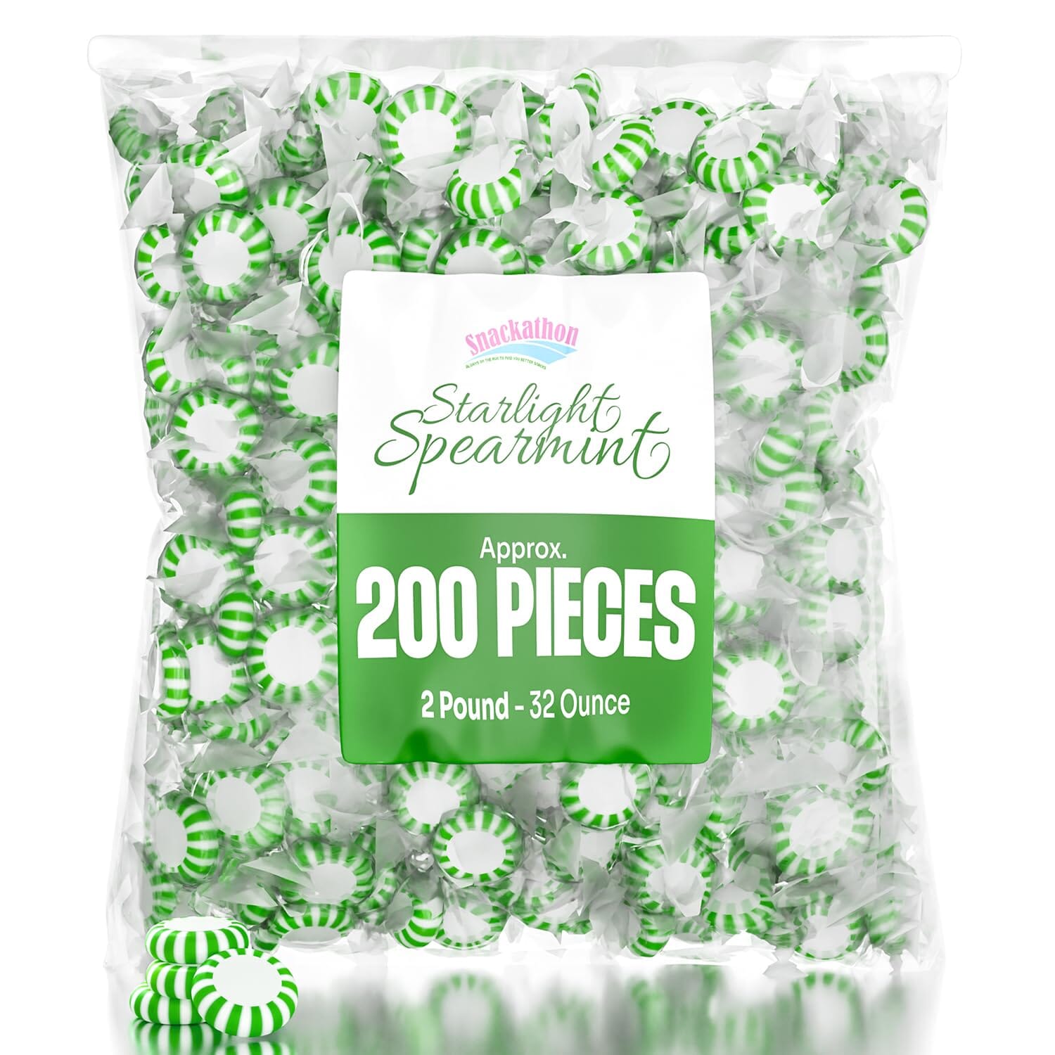 Snackathon Starlight Spearmint Candy – Individually Wrapped Mints (2 Pound Bag)