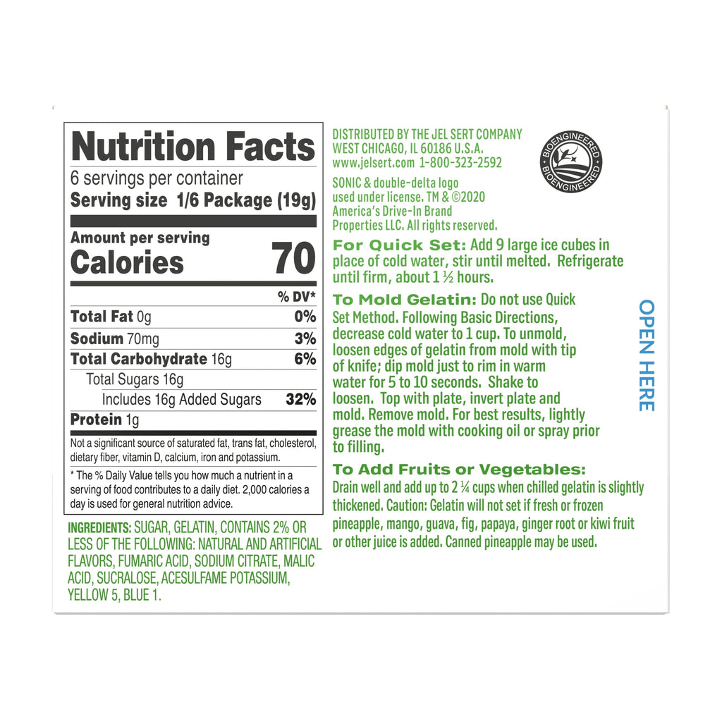 Sonic Green Apple Gelatin Mix, 6 Servings, 3.94 oz Cardboard Box