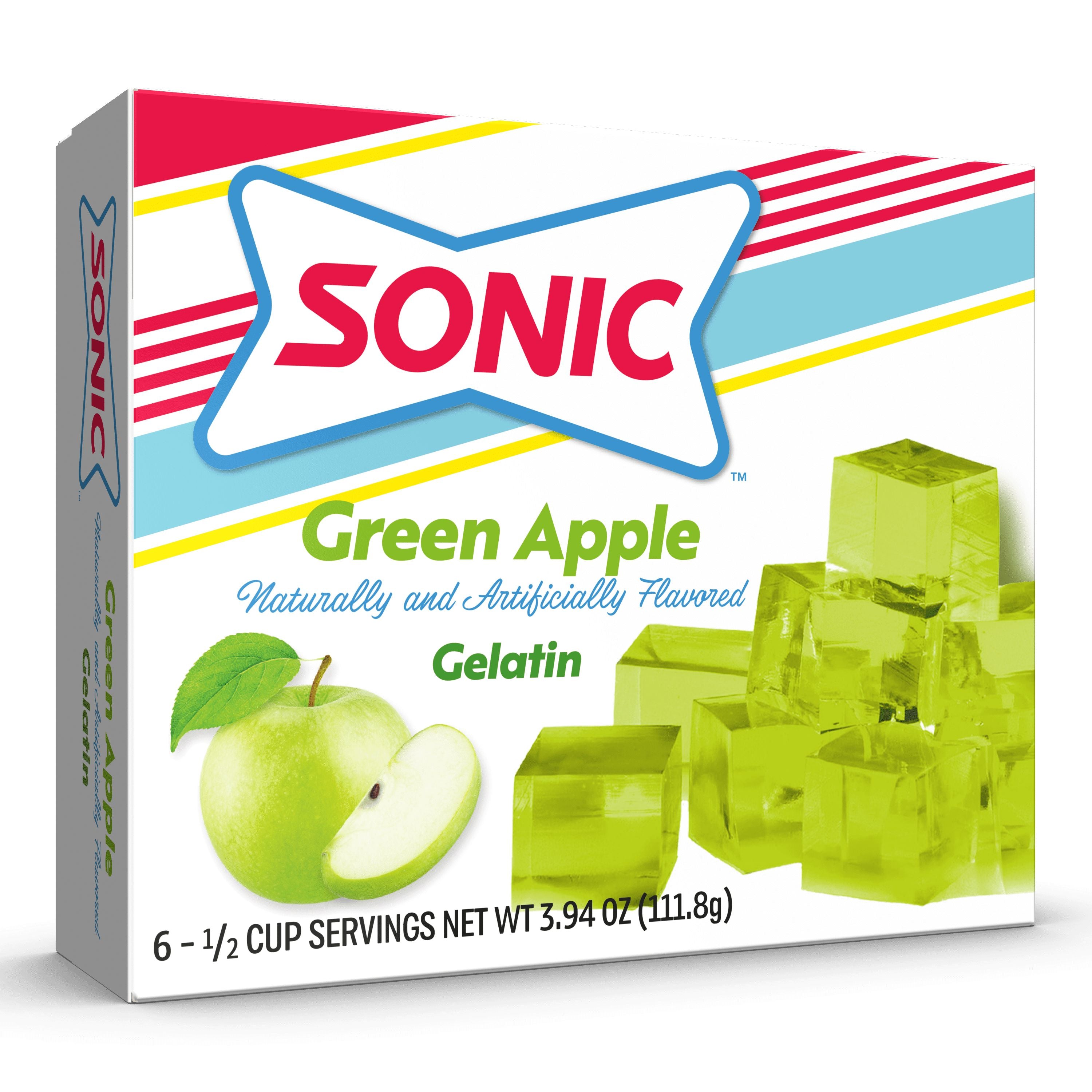 Sonic Green Apple Gelatin Mix, 6 Servings, 3.94 oz Cardboard Box