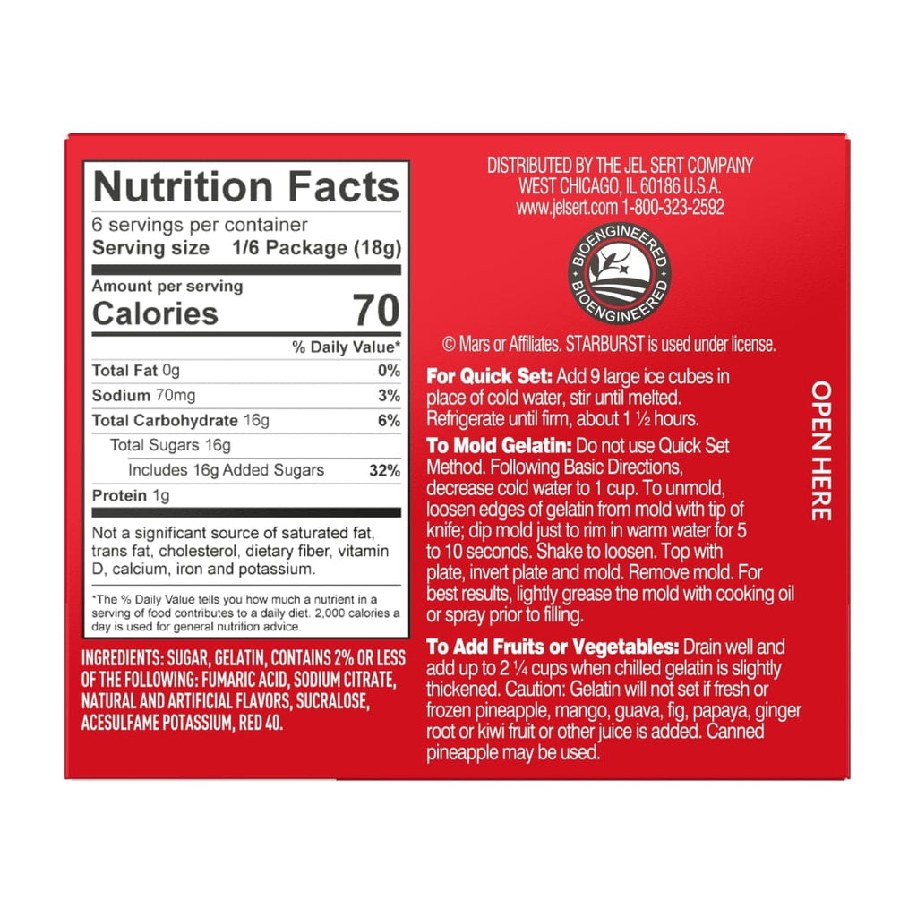 Starburst Cherry Gelatin Mix, 6 Servings, 3.91 oz Cardboard Box