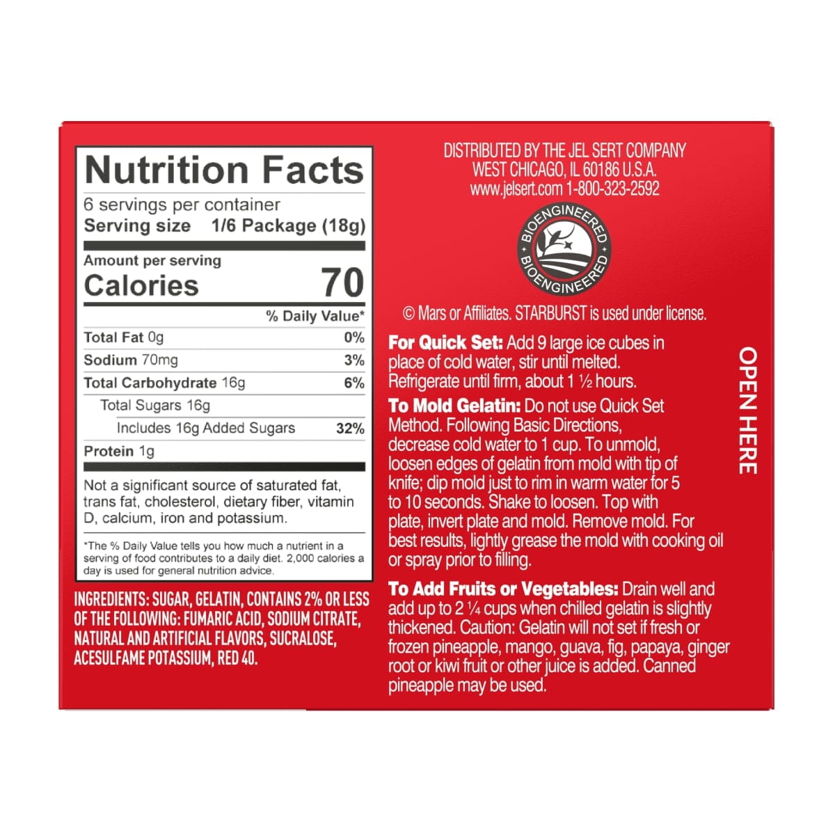 Starburst Cherry Gelatin Mix, 6 Servings, 3.91 oz Cardboard Box