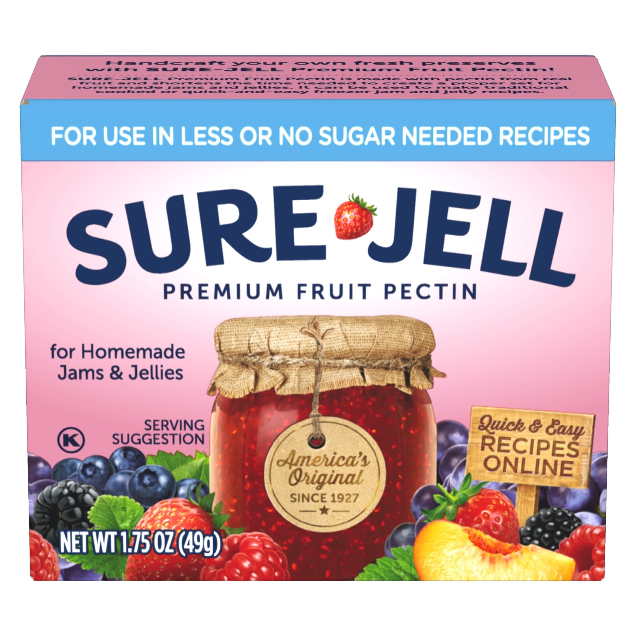 Sure-Jell Premium Fruit Pectin for Less or No Sugar Needed Recipes, 1.75 Ounce