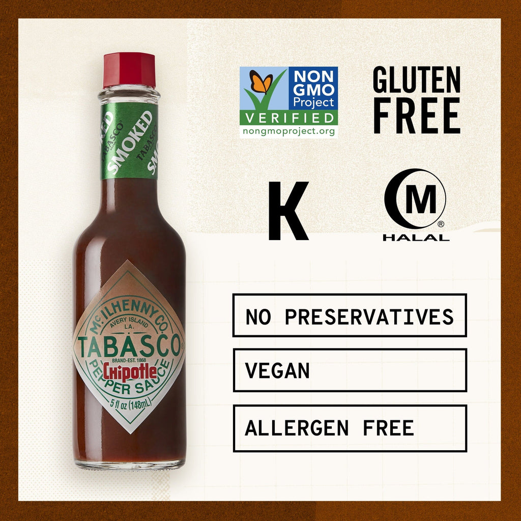 Tabasco Chipotle Pepper Sauce, 5 oz Regular Glass Bottle Containing Liquid Hot Sauce, Gluten Free