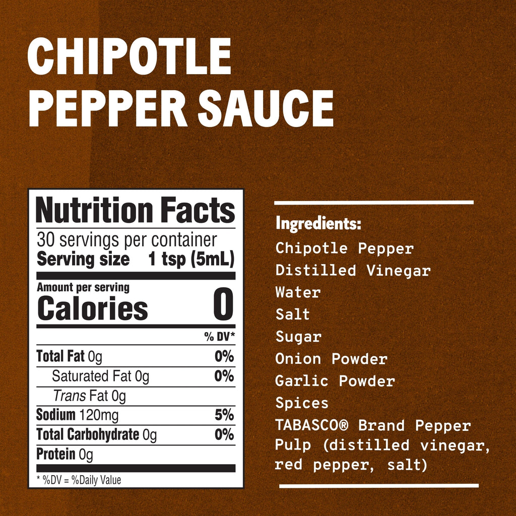 Tabasco Chipotle Pepper Sauce, 5 oz Regular Glass Bottle Containing Liquid Hot Sauce, Gluten Free