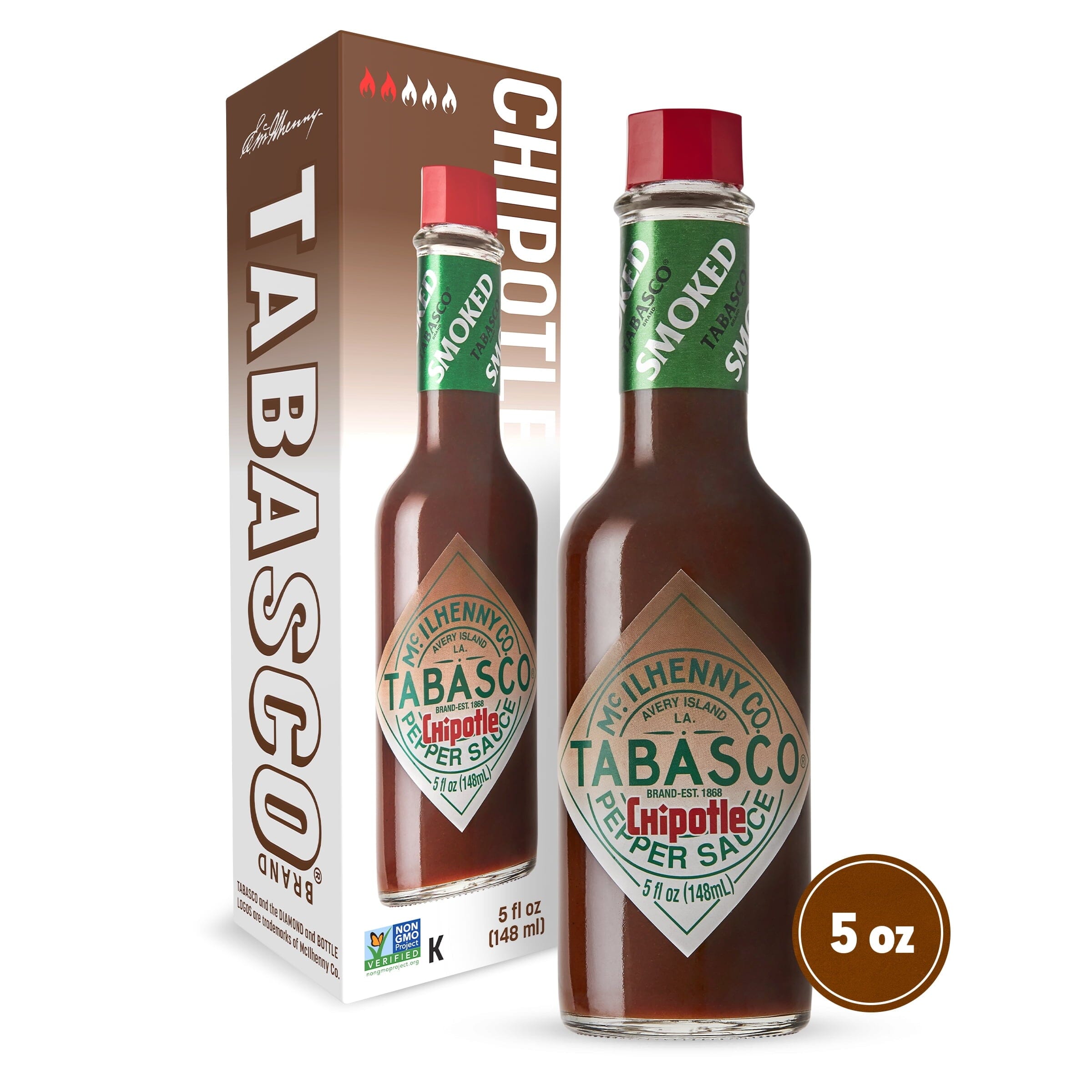 Tabasco Chipotle Pepper Sauce, 5 oz Regular Glass Bottle Containing Liquid Hot Sauce, Gluten Free