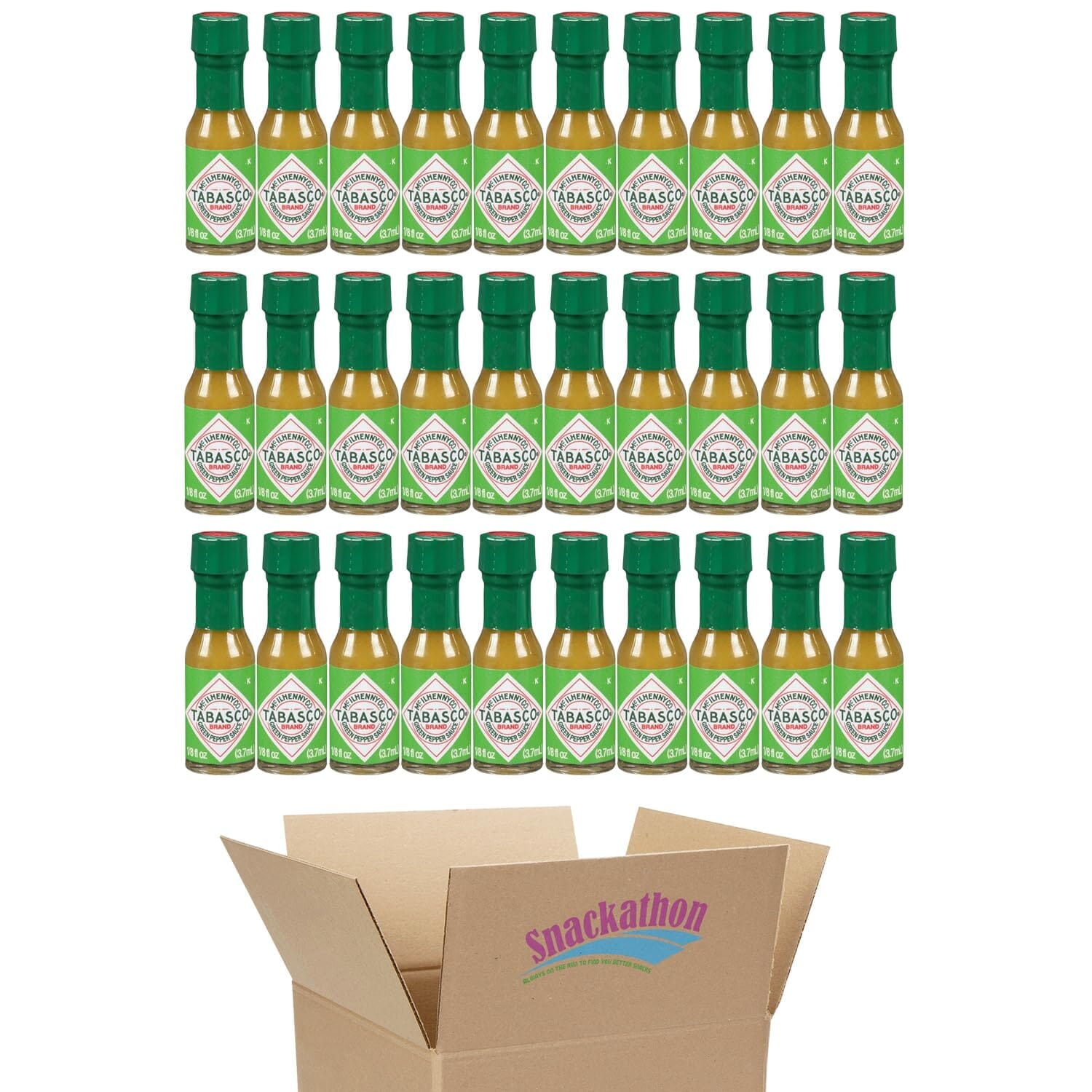 Tabasco Miniature Green Pepper Hot Sauce Bottles, 1/8 Ounce each, Pack of 30