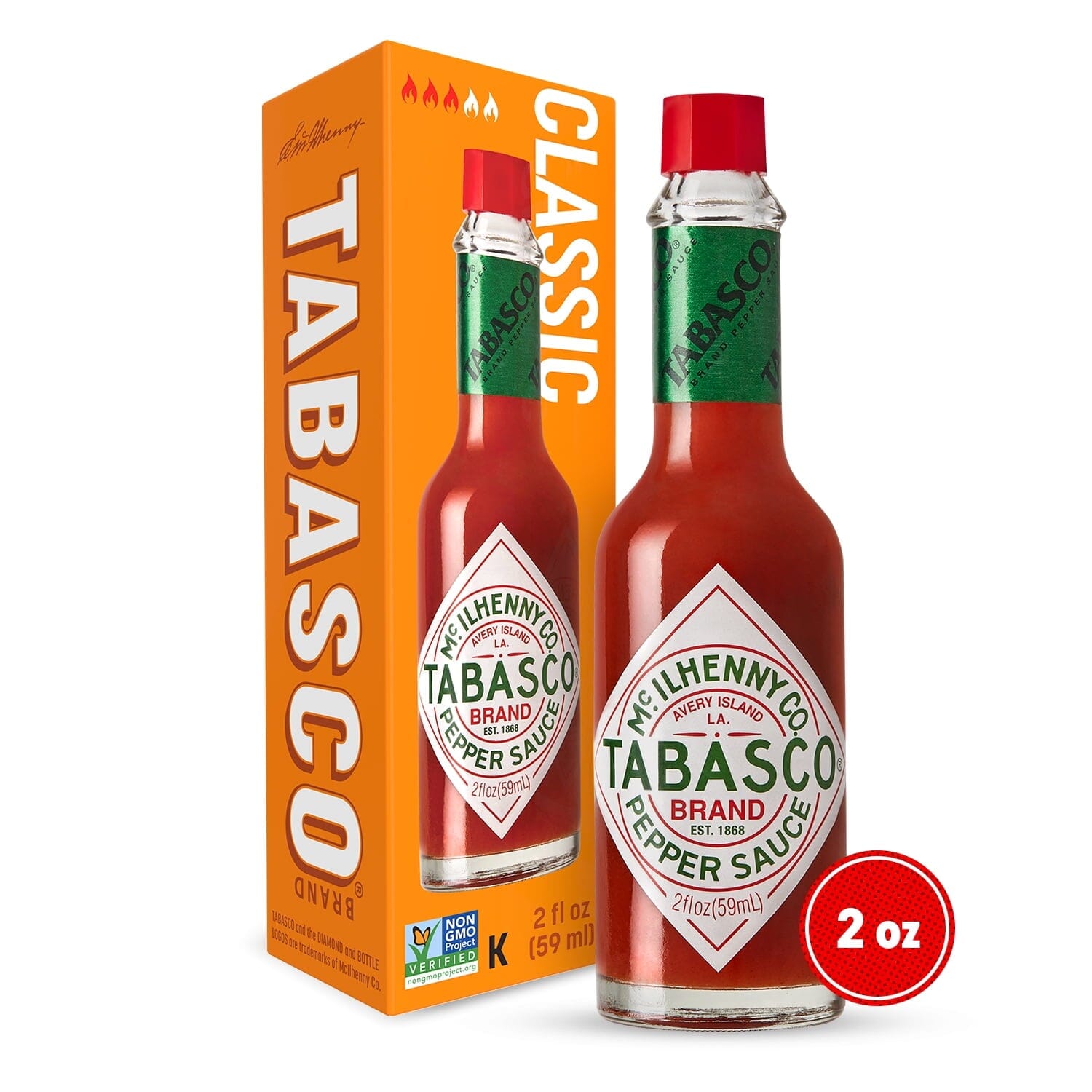 Tabasco Original Red Pepper Sauce, 2 oz, Regular Glass Hot Sauce Bottle, Gluten Free